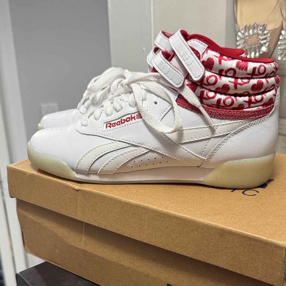 Reebok Kids White and Red Strap Sneakers